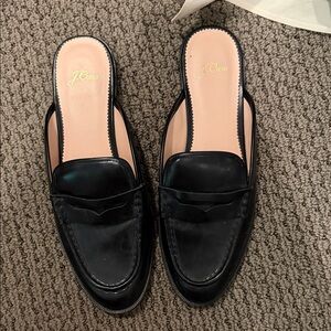J. Crew Black Leather Penny Loafer Mule with Pink Insole
